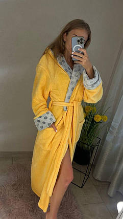 Теплий довгий жовтий махровий халат із поясом ТУРЦІЯ, фото 1