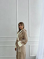 Жіночий бежевий домашній махровий довгий халат із поясом, фото 5