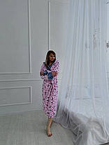 Довгий теплий жіночий махровий рожевий халат рожевий з котиками, фото 2