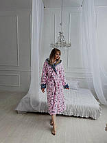 Довгий теплий жіночий махровий рожевий халат рожевий з котиками, фото 4