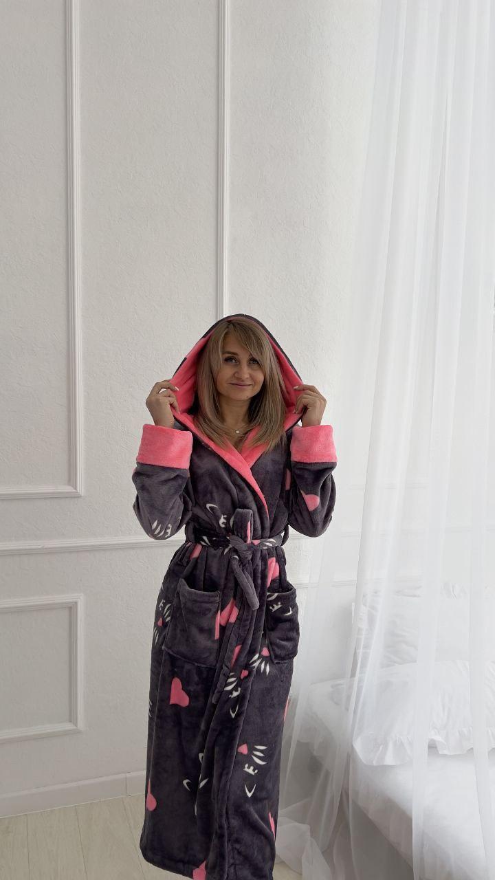 Жіночий довгий плюшевий халат із серцем і капюшоном Туреччина