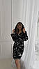Короткий плюшевий халат із капюшоном чорний з білим, фото 7