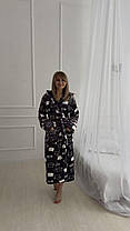 Жіночий теплий халат із поясом і котами графіт, фото 2