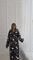 Жіночий теплий халат із поясом і котами графіт, фото 5