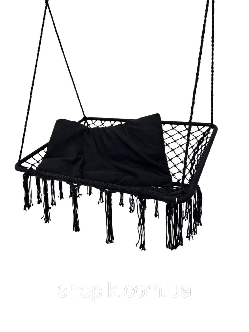 Підвісна двомісна плетена гойдалка із подушкою WCG шириною 120 см Плетене підвісне крісло для двох Чорний, фото 1