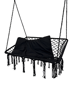 Підвісна двомісна плетена гойдалка із подушкою WCG шириною 120 см Плетене підвісне крісло для двох Чорний