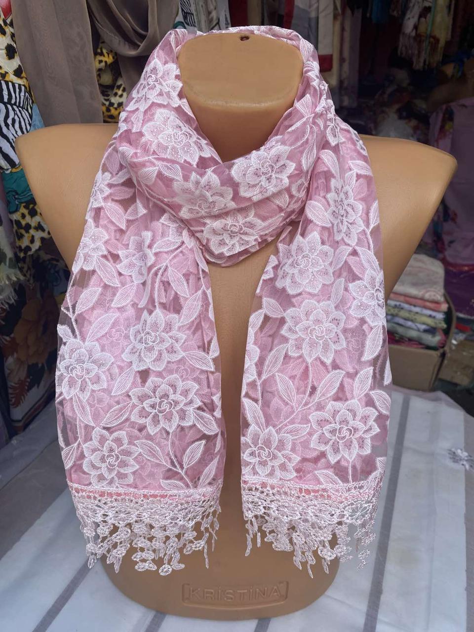 Жіночий ажурний шарф із мереживом розмір 55/150 5 шт. мікс, фото 1