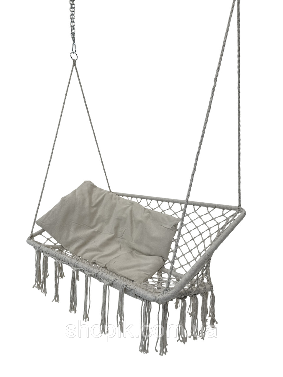 Підвісна двомісна плетена гойдалка прямокутна із подушкою 120 см WCG Плетене підвісне крісло Білий, фото 1