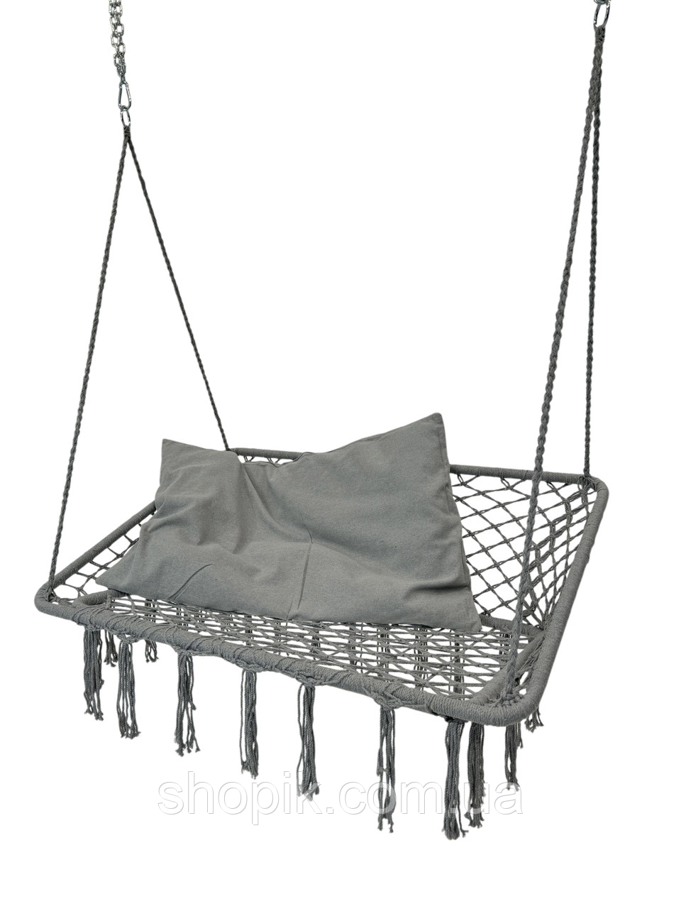 Плетене двомісне підвісне крісло садове із подушкою ширина 120 см WCG підвісна гойдалка садова Графітовий, фото 1