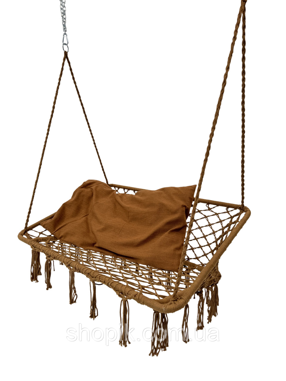 Двомісна плетена гойдалка підвісна садова ширина 120 см WCG підвісне крісло садове для двох Коричневий, фото 1