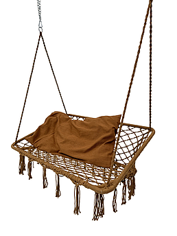 Двомісна плетена гойдалка підвісна садова ширина 120 см WCG підвісне крісло садове для двох Коричневий