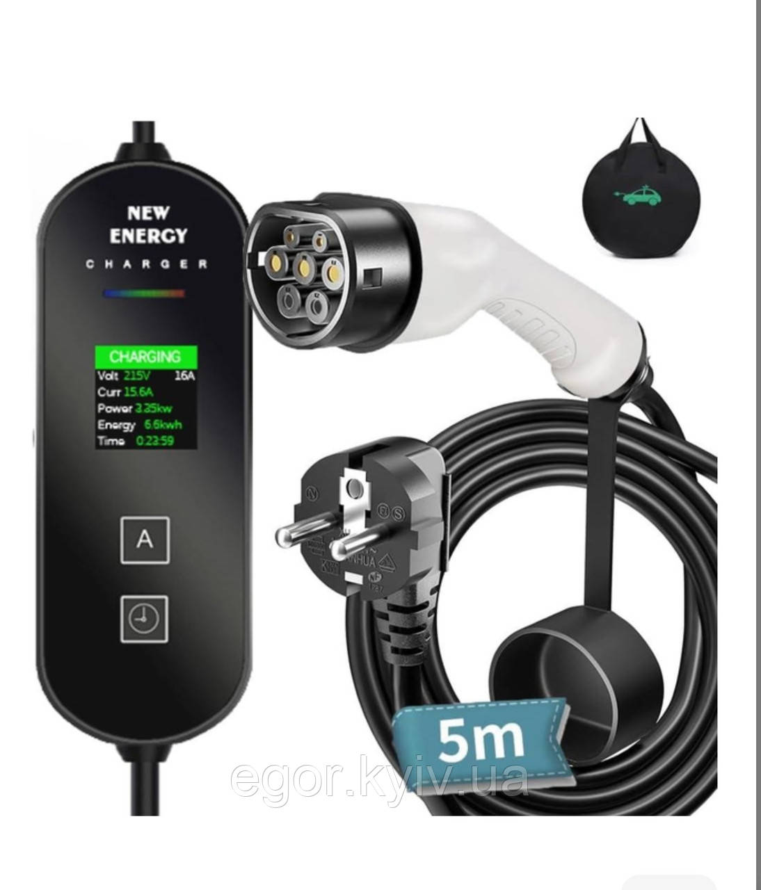 Зарядний пристрій для електромобіля Type 2, 5-метровий кабель, швидке заряджання 3.6 кВт., фото 1