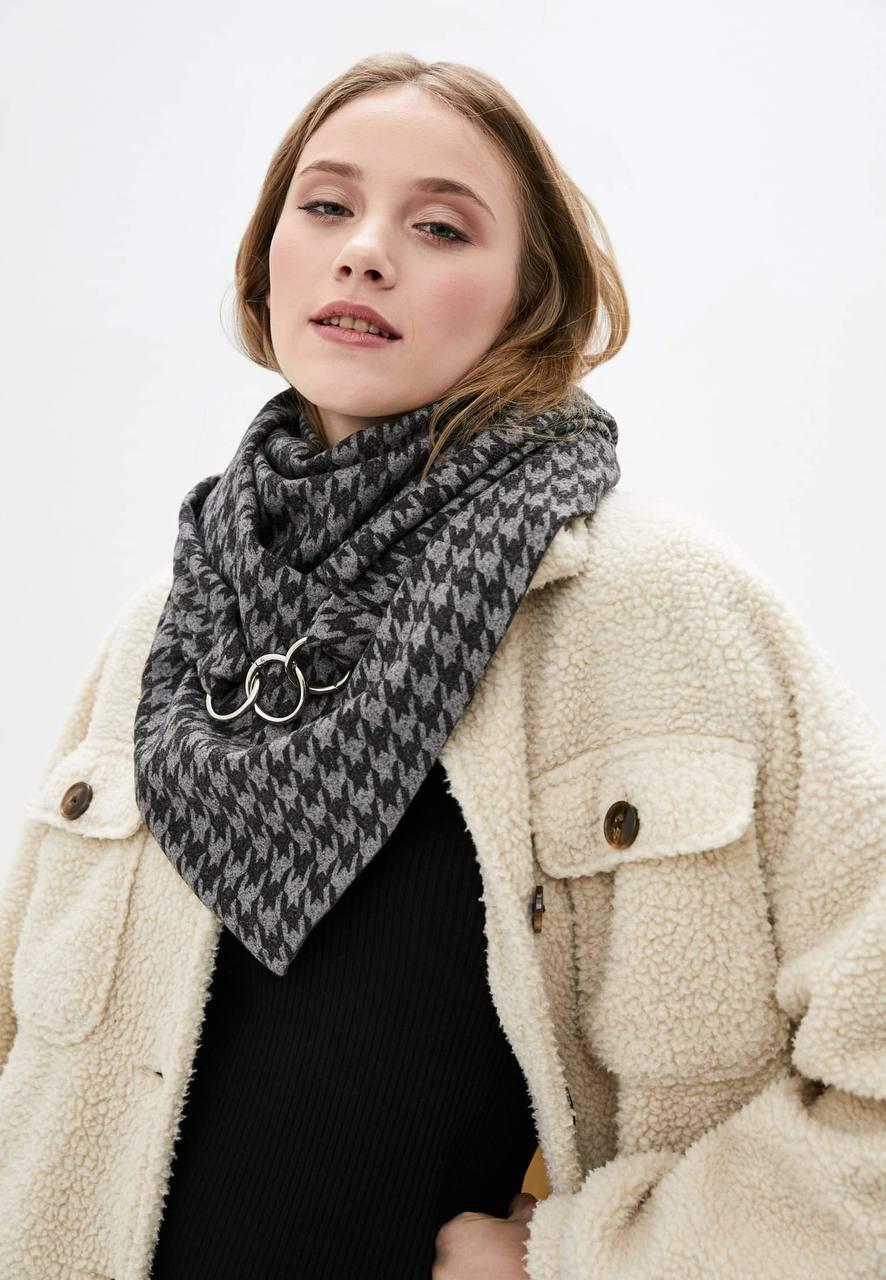 Теплий жіночий вовняний шарф My Scarf, сірий на металевих кільцях "Единбург", фото 1