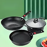 Кухонний набір посуду Longziwei WOK HH23-005 2 сковорідки та казанок для приготування їжі 3в1, фото 3