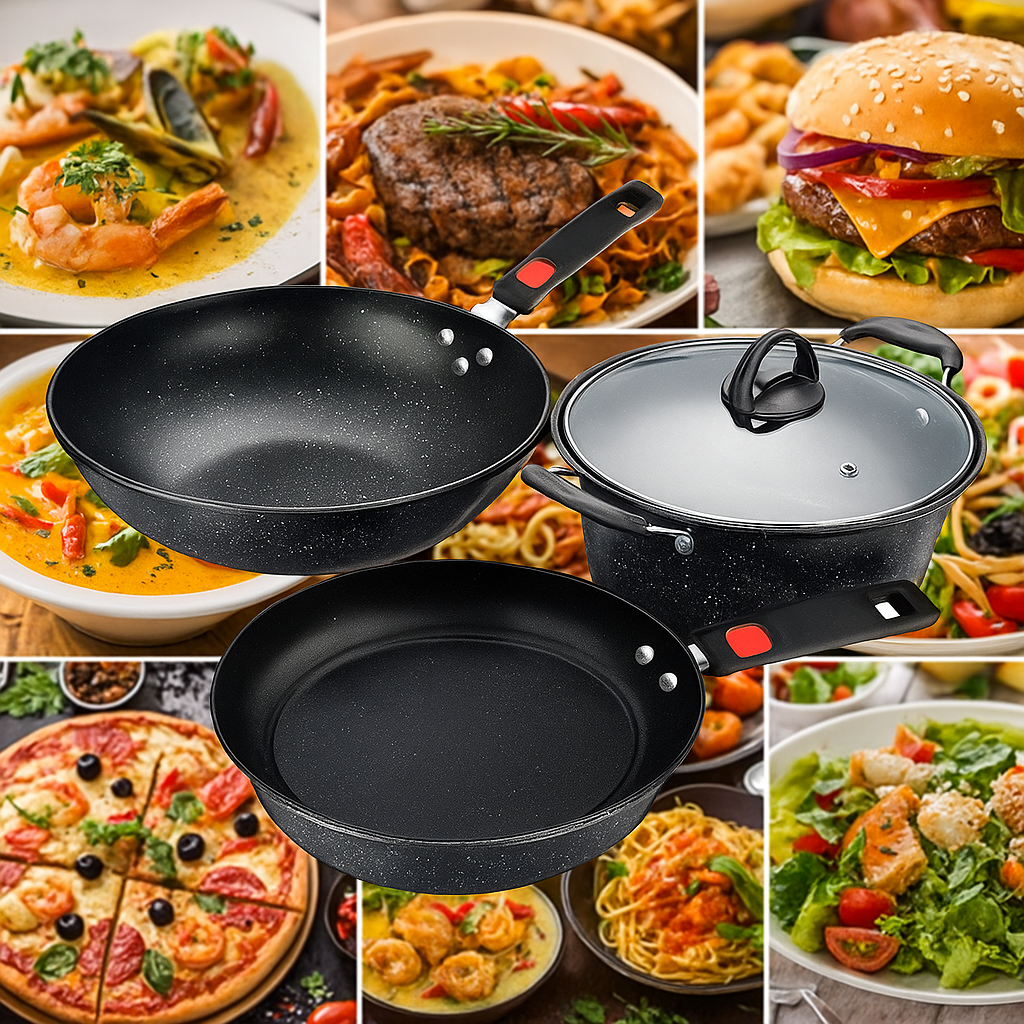 Кухонний набір посуду Longziwei WOK HH23-005 2 сковорідки та казанок для приготування їжі 3в1, фото 1