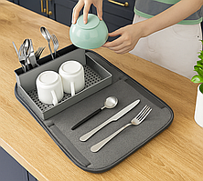 Кухонна сушарка для посуду з піддоном і килимком із мікрофібри 41.5×33×13.5 см Килимок для посуду
