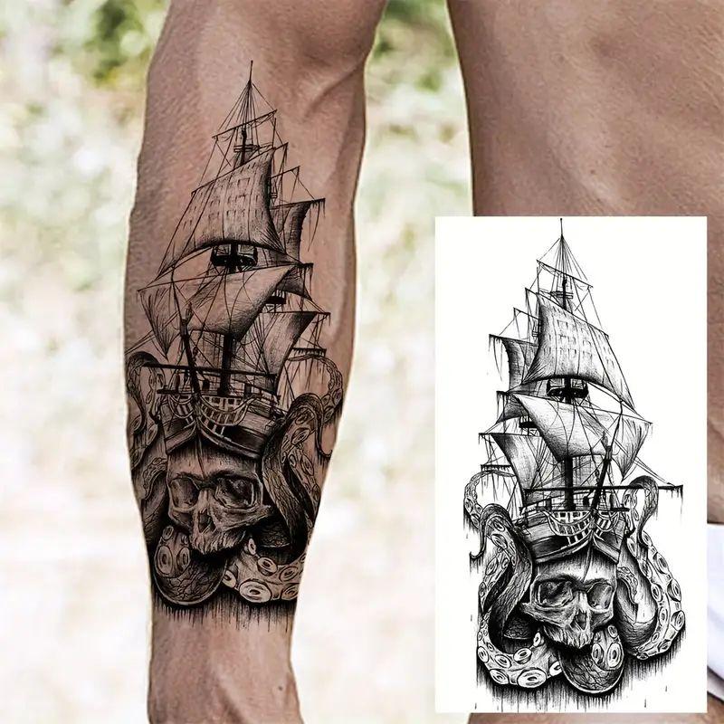 Временная татуировка корабль и череп. Татуировка для взрослых, фото 1