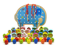 Шнурівка дерев'яна 29520 слон із фруктами