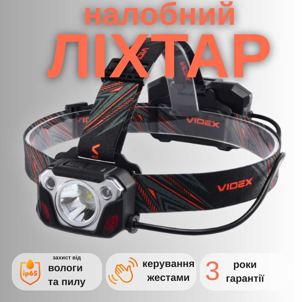 Налобний ліхтар Videx VLF-H056 161м захист від ударів води пилу керування жестами, фото 1