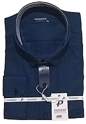 Сорочка чоловіча батальна Passero vd-0147 класична однотонна Туреччина з довгим рукавом, ошатна синя 3XL