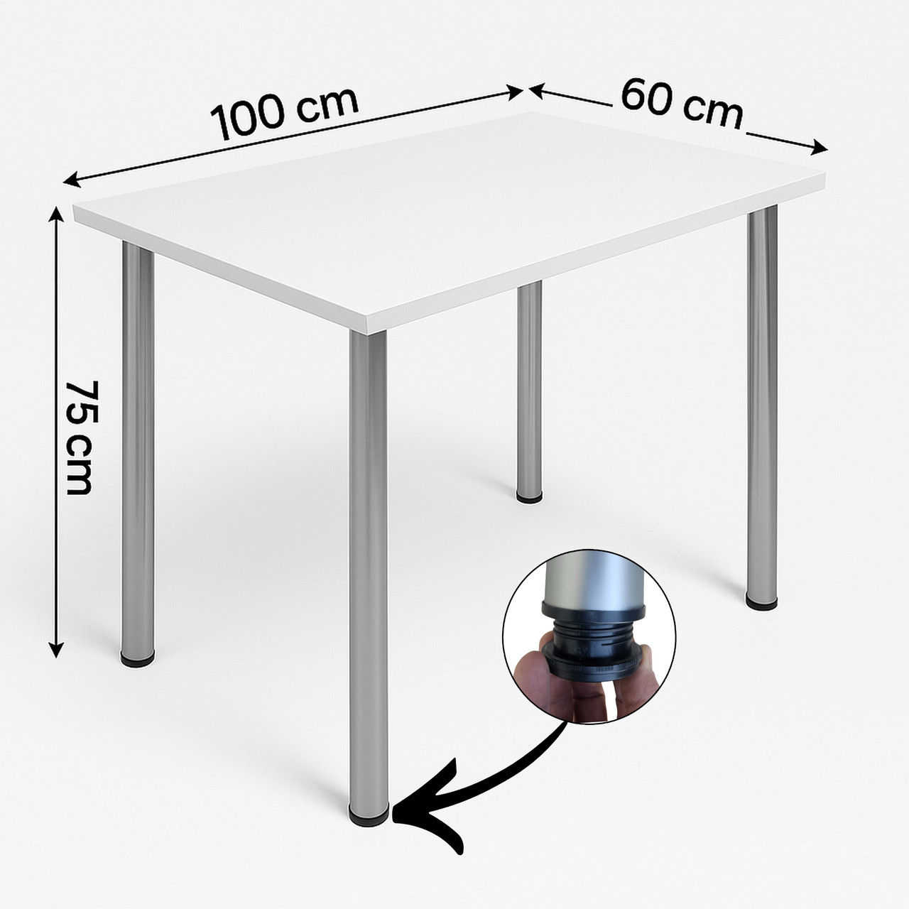 Стіл кухонний та комп'ютерний універсальний зі знімними ніжками, регульованою висотою – 100×60×75 см, фото 1