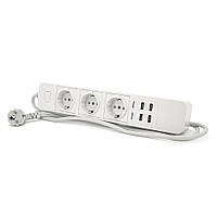 Мережевий фільтр з керуванням через WiFi, 3 Розетки + 4 USB, 2 м, перетин 3х0,75мм, Black / White, Box