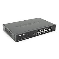 Комутатор POE Mercury SG116PS 14 портів POE 100Мбит + 2 порт Ethernet (UP-Link) 100 Мбіт, БП вбудований, кріплення в стійку, BOX