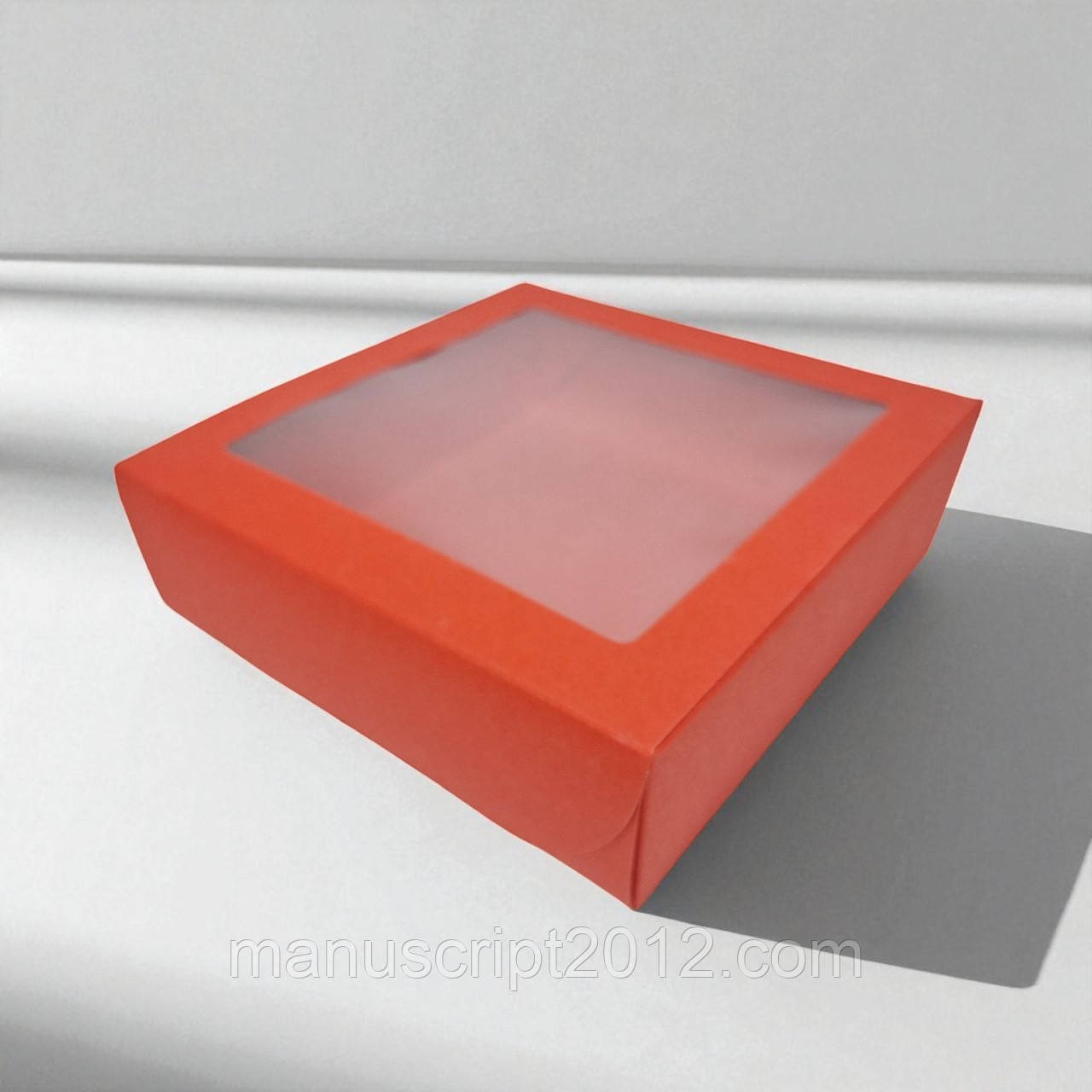 Коробка подарункова з вікном (200х200х65мм.) червона