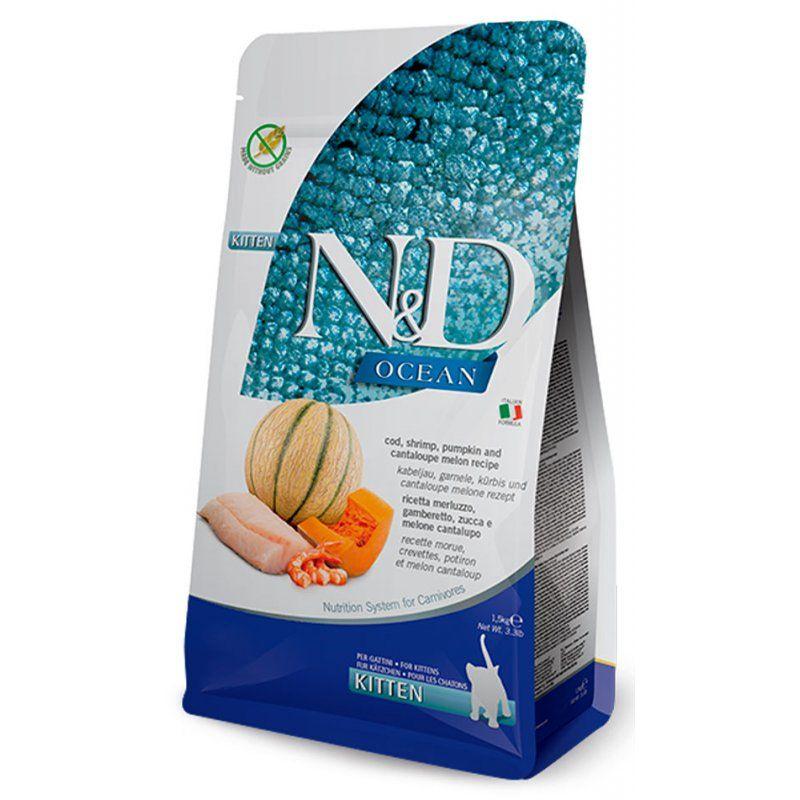 Farmina (Фармина) N&D Ocean Grain Free Kitten Cod, Shrimp, Pumpkin & Cantaloupe Melon Беззерновой корм с треской для котят 1,5 кг, фото 1