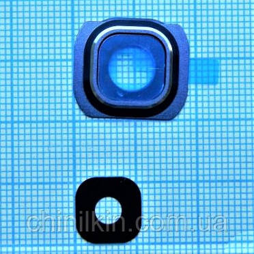 Скло камери для Samsung S6/G920 з рамкою Blue, фото 1