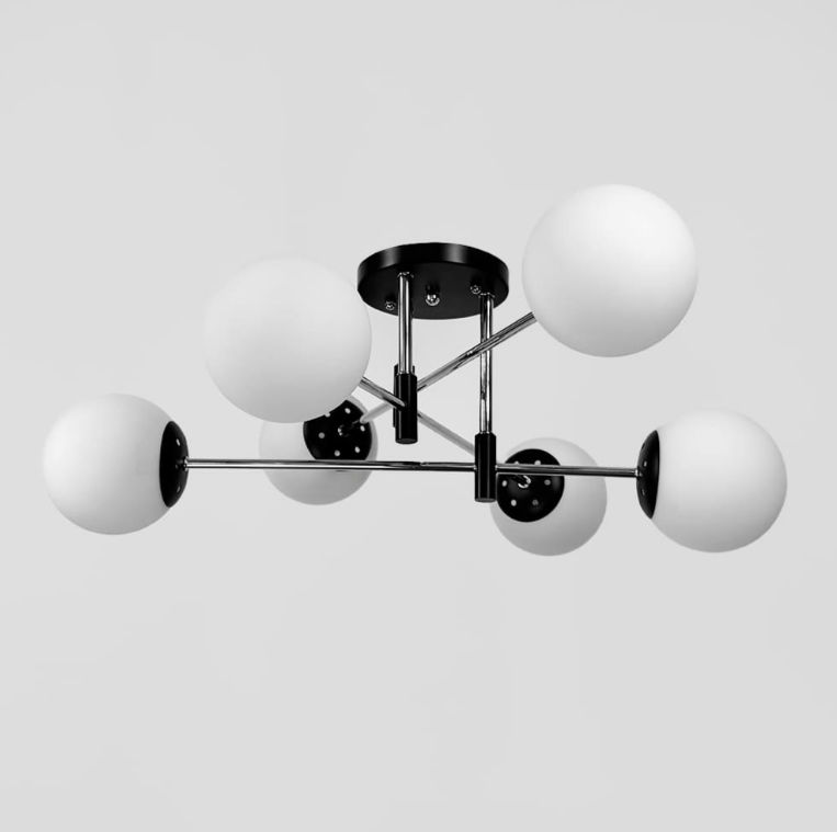 Люстра стельова на 6 білих плафонів Ø 65 см 91177/6 CH+BK+WT, фото 1