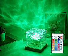 Настільна світлодіодна лампа-нічник з ефектом водяної хвилі RGB КУБ "Crystal Cube" з пультом, прозора., фото 4