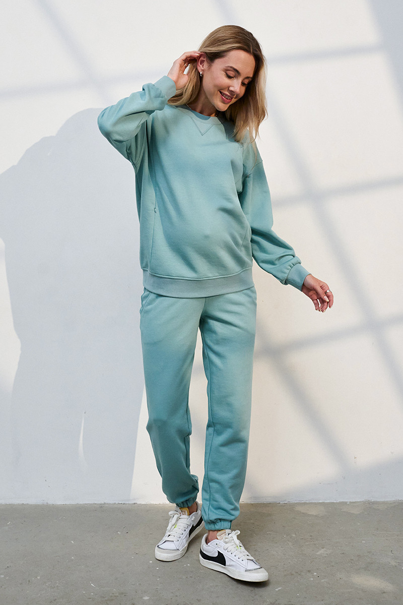 Спортивний костюм для вагітних та годуючих трикотаж тринитка колір полин S, фото 1