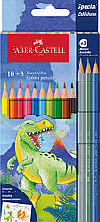 Олівці кольорові Faber-Castell Classic Colour Dinosaur 10 класичних кольорів + 3 маталіки, 111213