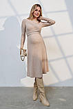 Бежева сукня для вагітних і годуючих із теплого трикотажу в рубчик S, фото 3