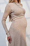 Бежева сукня для вагітних і годуючих із теплого трикотажу в рубчик S, фото 6