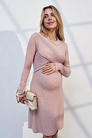 Сукня міді для вагітних та годуючих пудрова з теплого трикотажу S