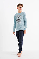 Бавовняна піжама для хлопчика топ з довгим рукавом та штани 146 (11Y)