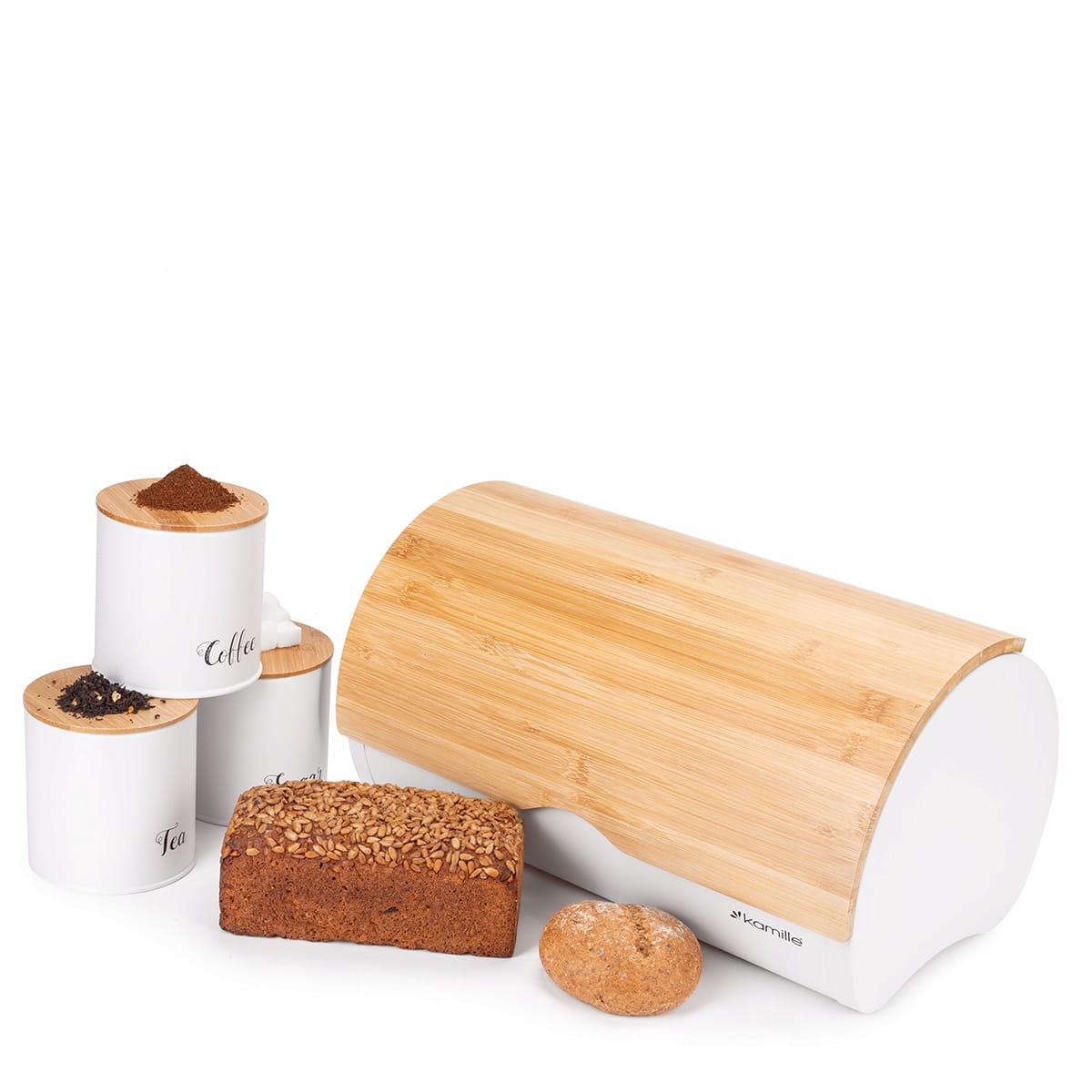 Хлібниця та контейнери Kamille з кришками з бамбука Біла (KM 1121)