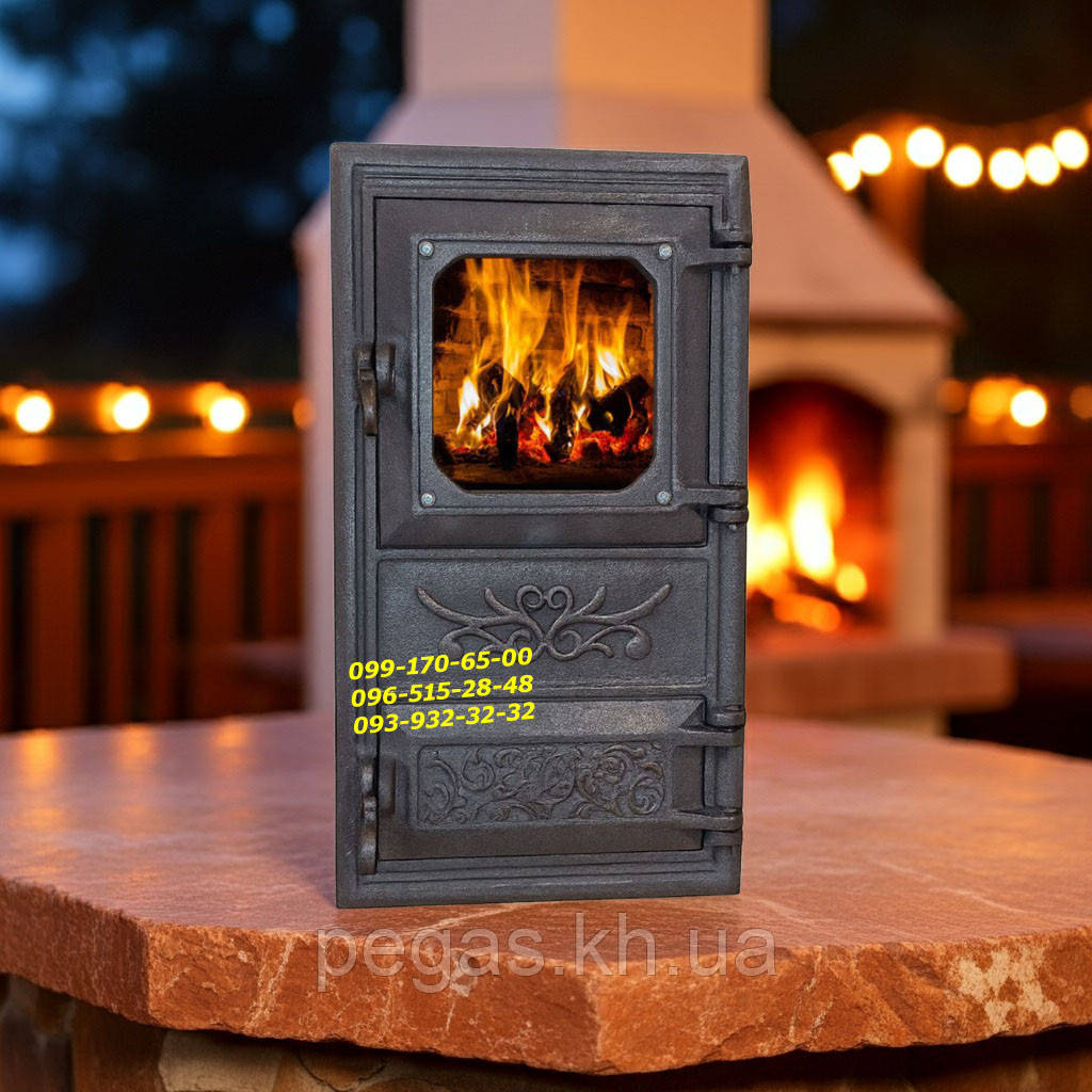 Дверца чавунна дверцята з жароміцним склом на барбекю, піч, мангал, тандир, грубку, фото 1