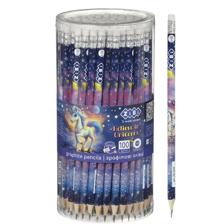 Олівець простий (чорнографітний) Zibi Єдиноріг, фото 1