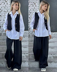 Широкі штани палаццо для дівчаток, сині/чорні — розміри на зріст 122–160 см (+ комплект)