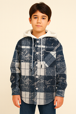 Тепла молодіжна кашемірова сорочка оверсайз з капюшоном, Туреччина, Синій, 134