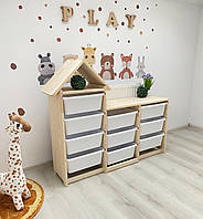 Комод для іграшок з натурального дерева на 10 пластикових контейнерів дитячий органайзер для зберігання іграшок