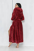 Жіночий махровий халат Шарпей-Новинка  великих розмірів бордо 58-64 Жіночий халат норка бордо Жіночий махровий халатса