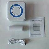 Портативний Bluetooth термопринтер для смартфона 57×30 мм, з акумулятором, біло-синій + 1 рулон термопаперу, фото 2