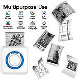 Портативний Bluetooth термопринтер для смартфона 57×30 мм, з акумулятором, біло-синій + 1 рулон термопаперу, фото 4