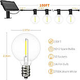 Вуличні сонячні гірлянди Yuucio, 100 футів G40, гірлянда з 50+2 лампами лампочками, що не б'ються, водонепроникний внутрішній, фото 4