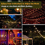 Вуличні сонячні гірлянди Yuucio, 100 футів G40, гірлянда з 50+2 лампами лампочками, що не б'ються, водонепроникний внутрішній, фото 5