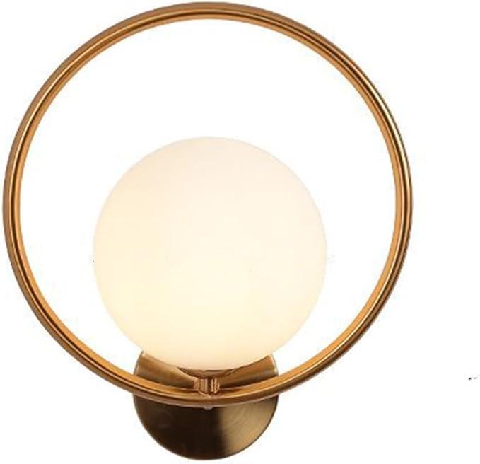 Настінна лампа NICRX 150 мм із білого скла, білий скляний глобус із золотою латунною основою, настінний світильник, фото 1